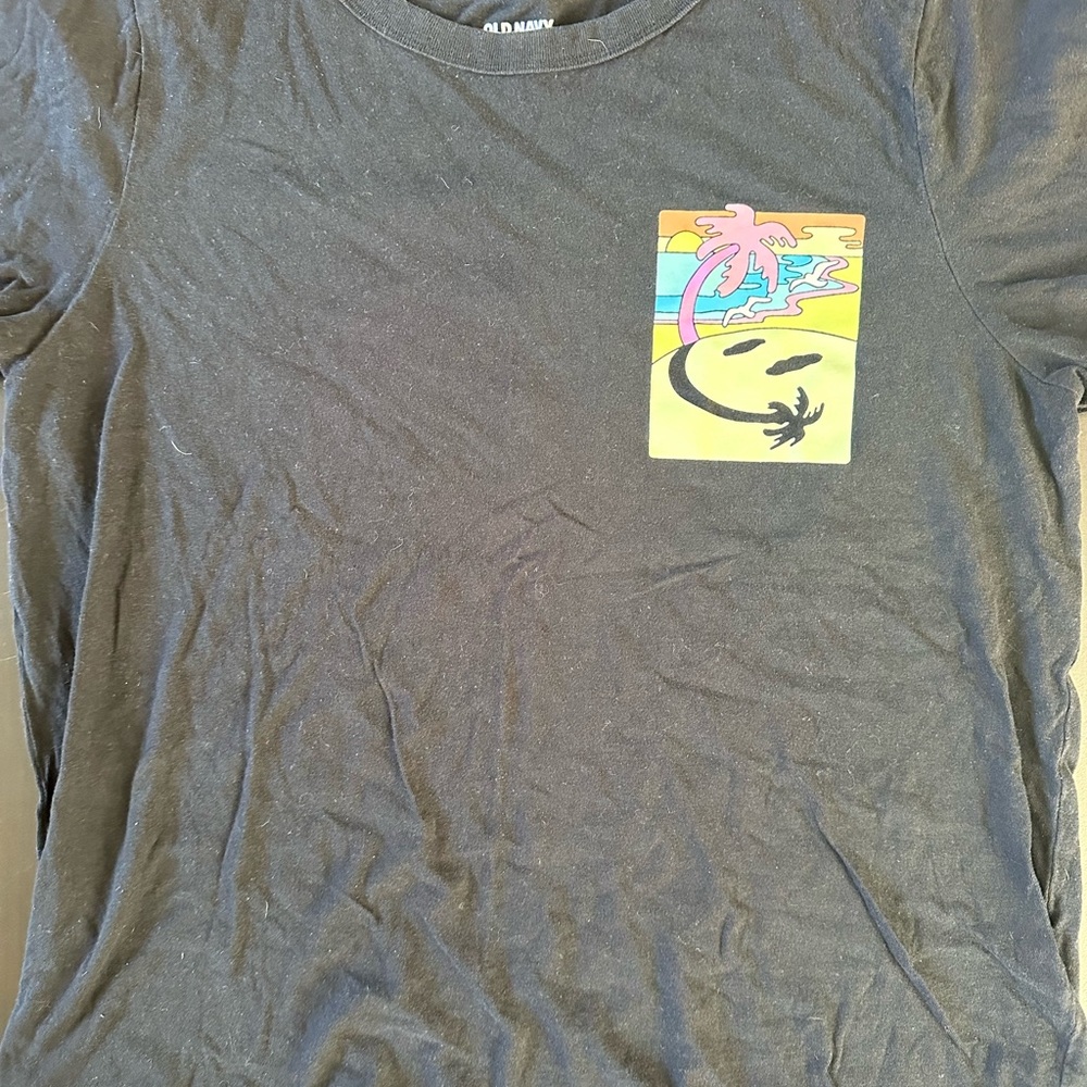 Old Navy Black Logo Tee with Subtle Neckprint